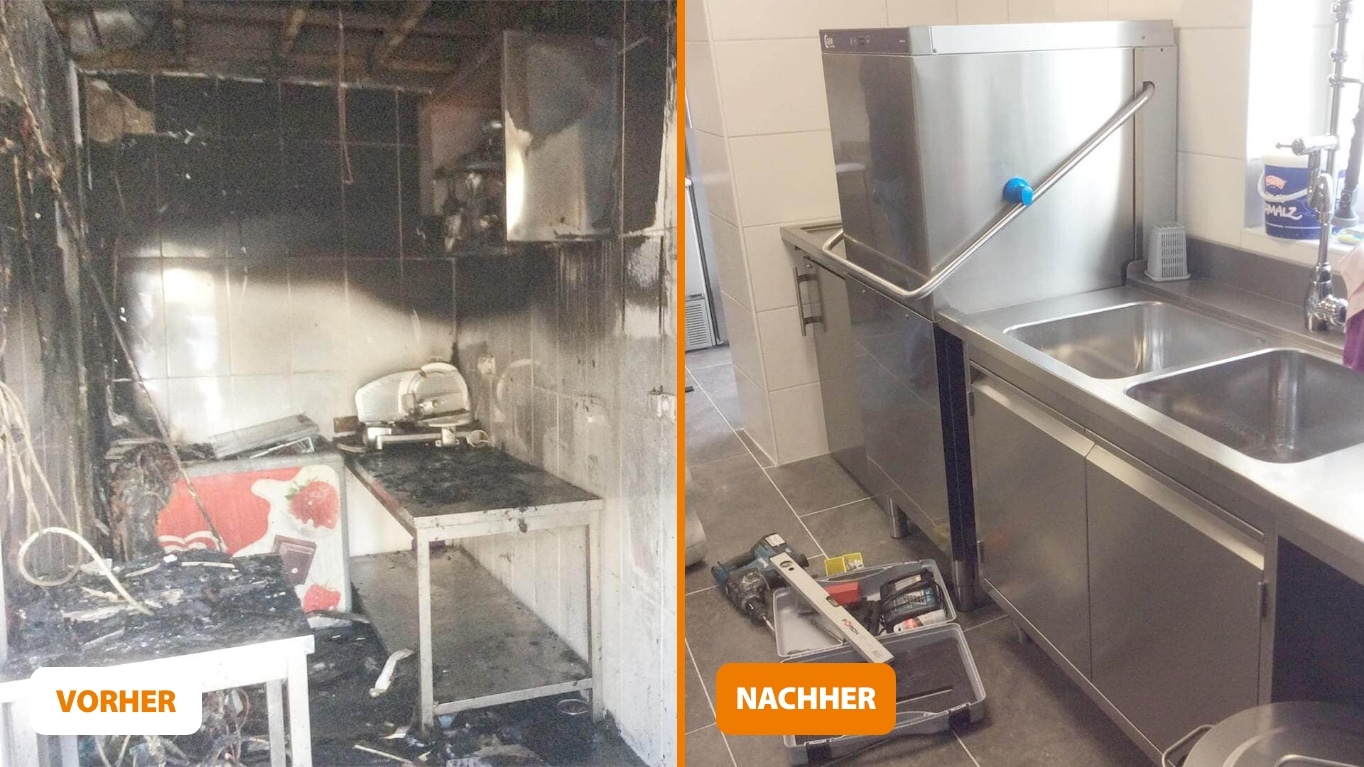 Brandschadensanierung, Küchenbrand, Gastronomie | Vorher & Nachher | SMS Group